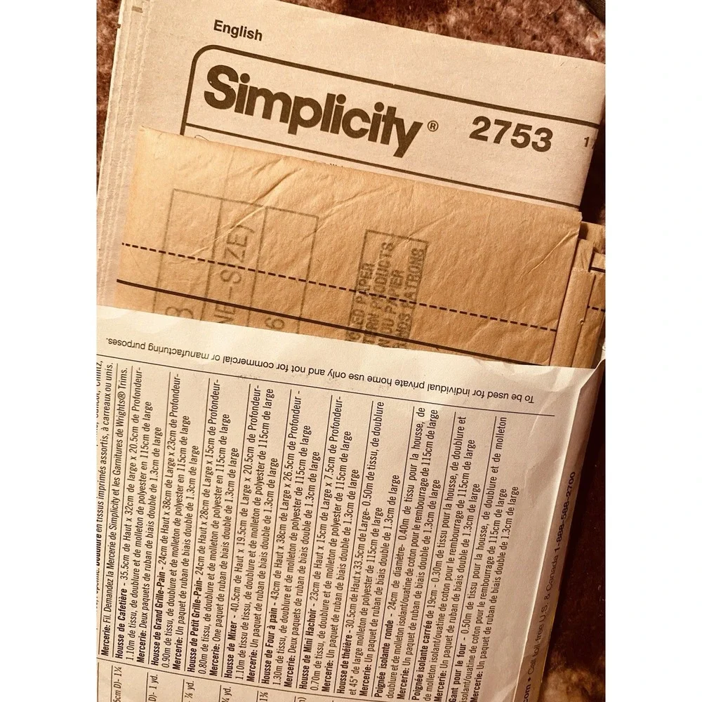 Simplicity 2753 Sewing Patterns Appliance Covers One Size UNCUT